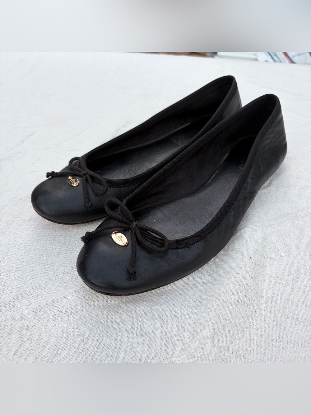 Coach Black Leather Ballet Flats, Size 8.5